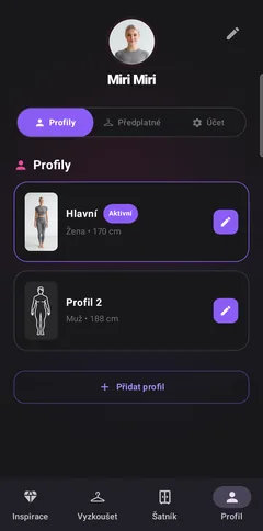 Seznam profilů v aplikaci MiriYou
