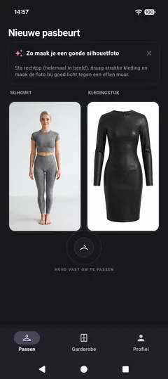 Appscherm: foto en gekozen outfit